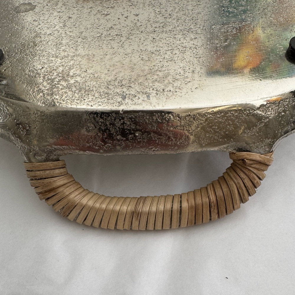 Zodax Raw Aluminum Silver Tray with Cane Wrapped Handles - Picture 3 of 10